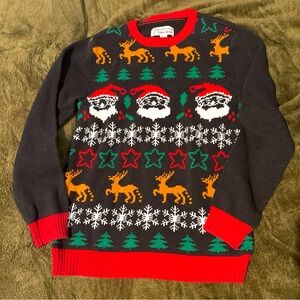Ugly Christmas Sweater Santa Reindeer Trees Snowflakes Crewneck